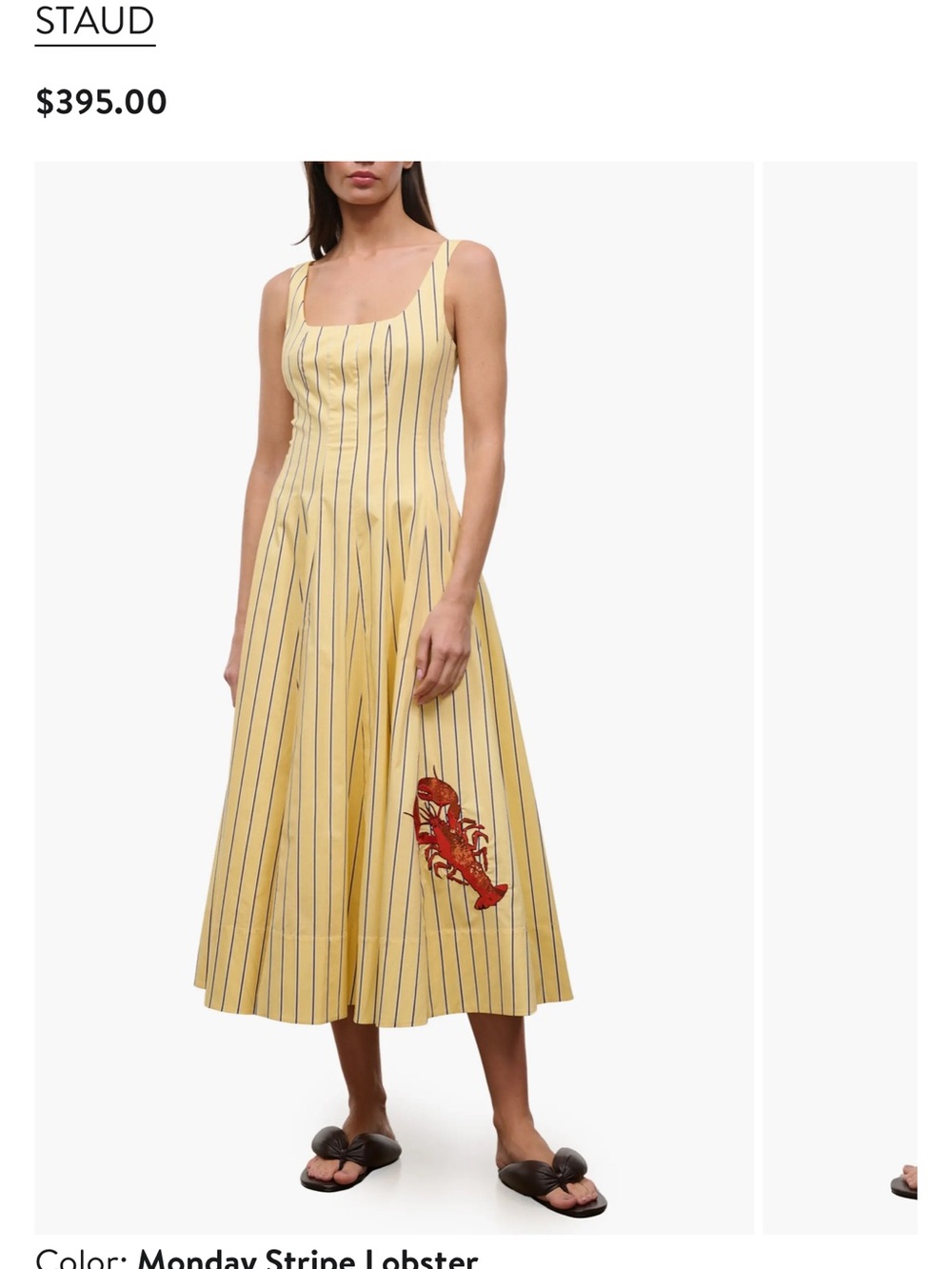 STAUD Yellow Striped Midi Dress with Red Lobster Detail - Picture 4 of 4